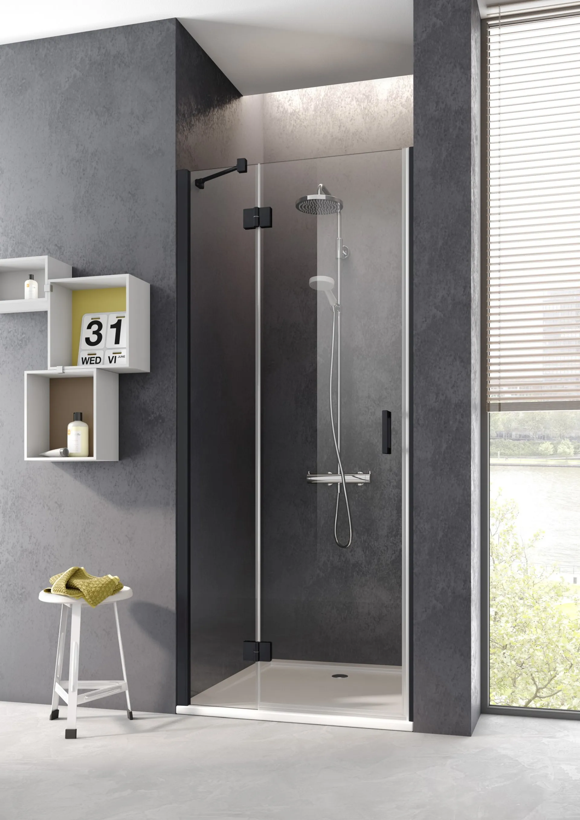Drzwi prysznicowe Kermi Osia 80x200 czarny transparentne OSSFR080203PK