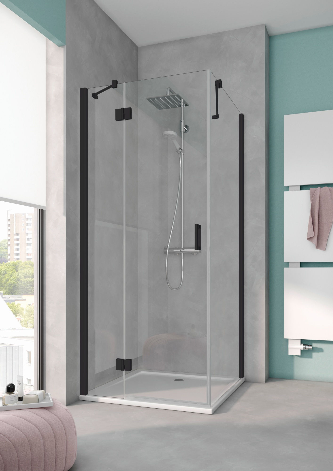 Фото - Душова перегородка Kermi Ścianka kabiny prysznicowej  Osia 100x200 czarny transparentne 