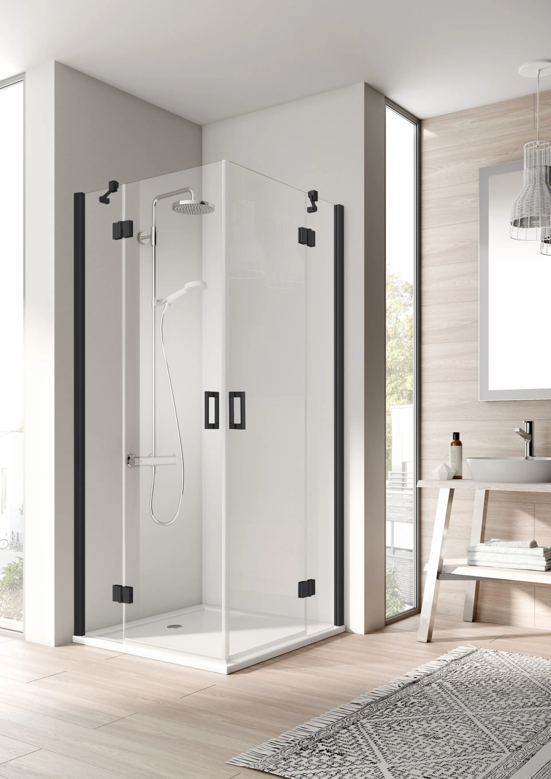 Drzwi prysznicowe Kermi Osia 80x200 prawe czarny transparentne OSESR080203PK