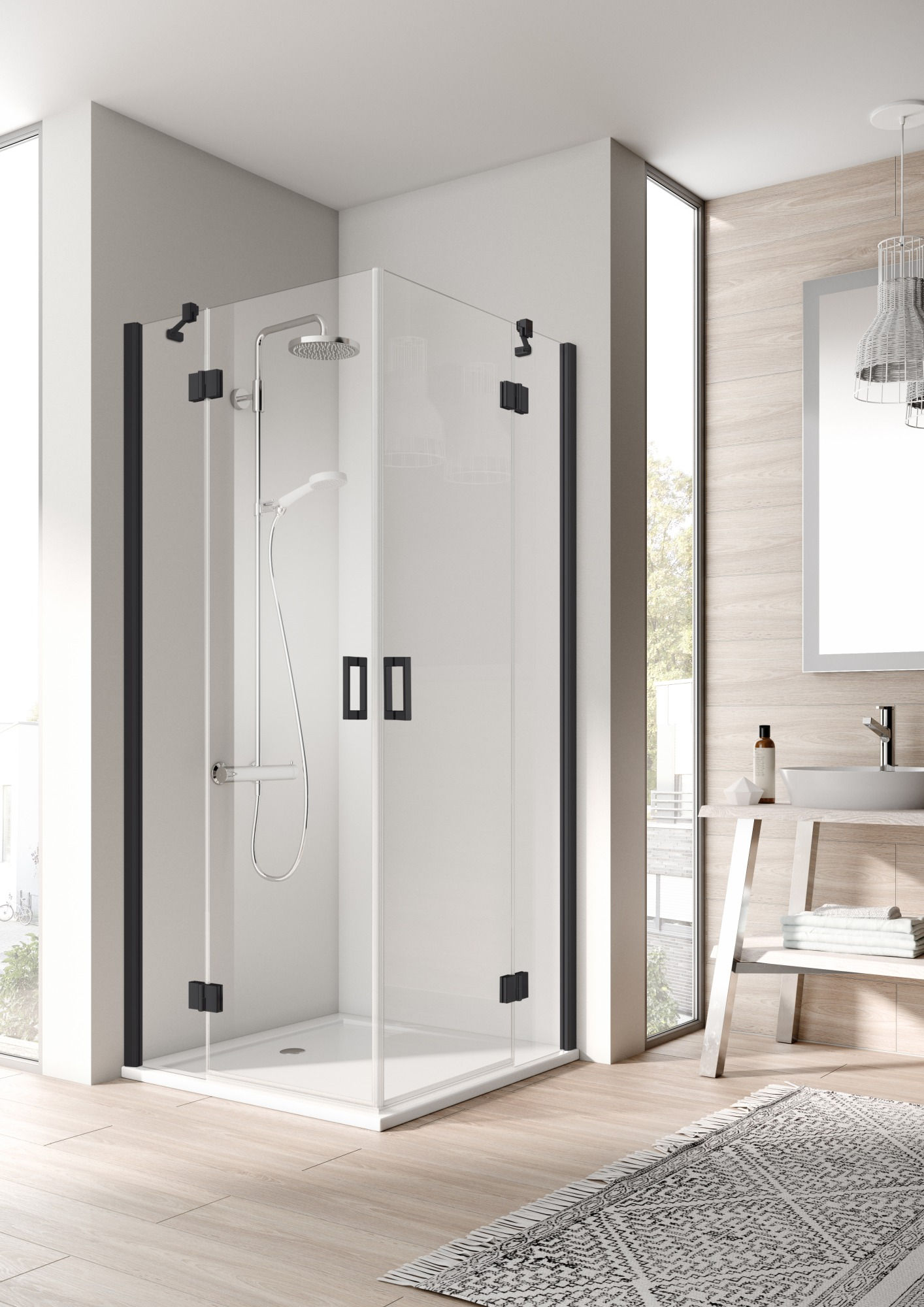 Zdjęcia - Ścianka prysznicowa Kermi Drzwi prysznicowe  Osia 110x200 prawe czarny transparentne OSES 