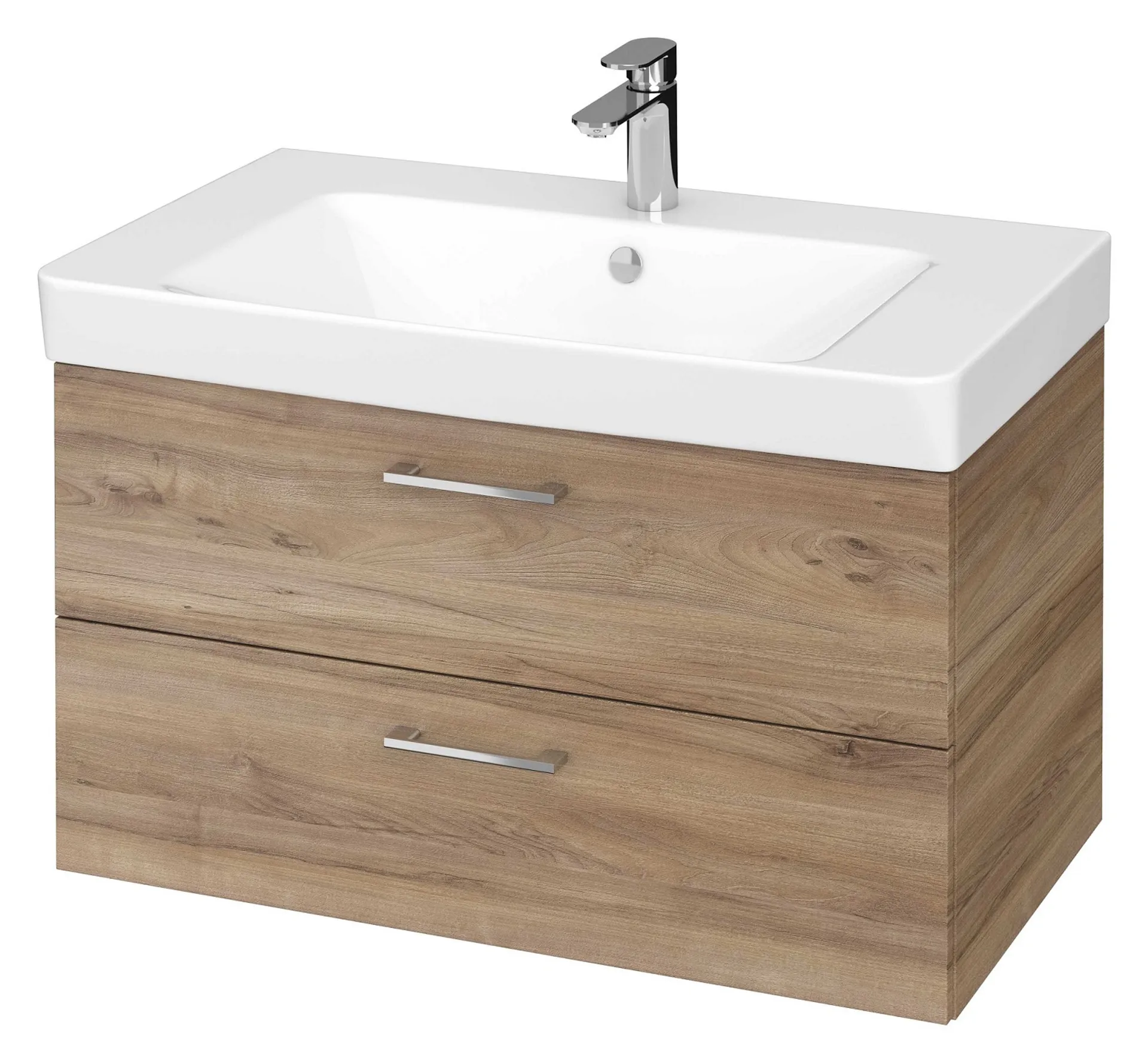 Szafka łazienkowa z umywalką Cersanit Mille 80 cm jasne drewno/biały połysk S801-339-DSM