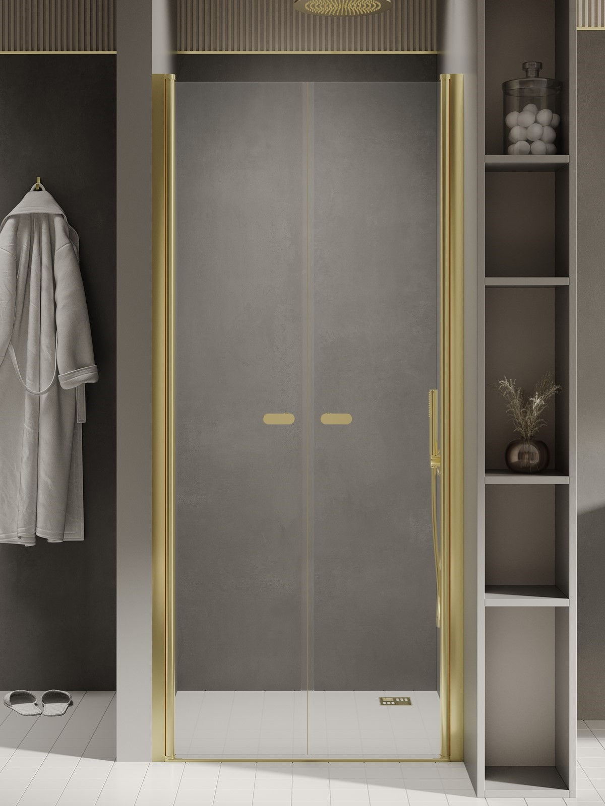 Drzwi prysznicowe New Trendy New Soleo 100x195 wnękowe złote uniwersalne D-0457A