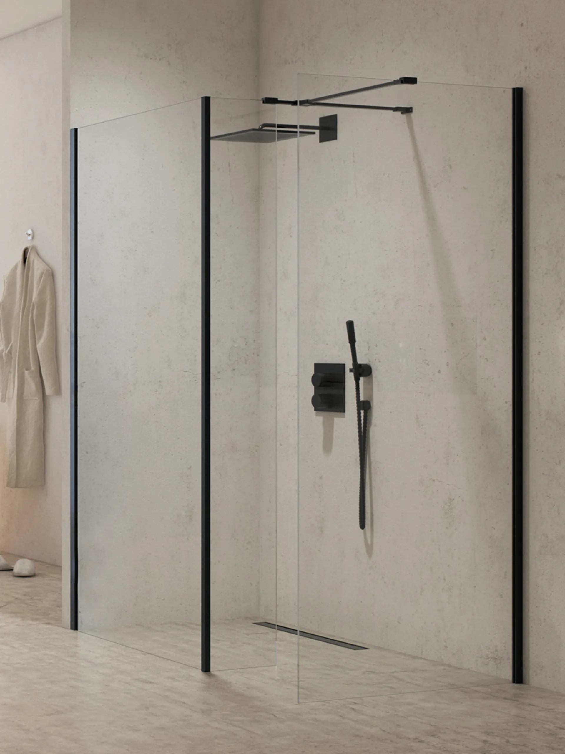 Ścianka kabiny prysznicowej New Trendy New Modus 100x200 uniwersalna czarna EXK-5565