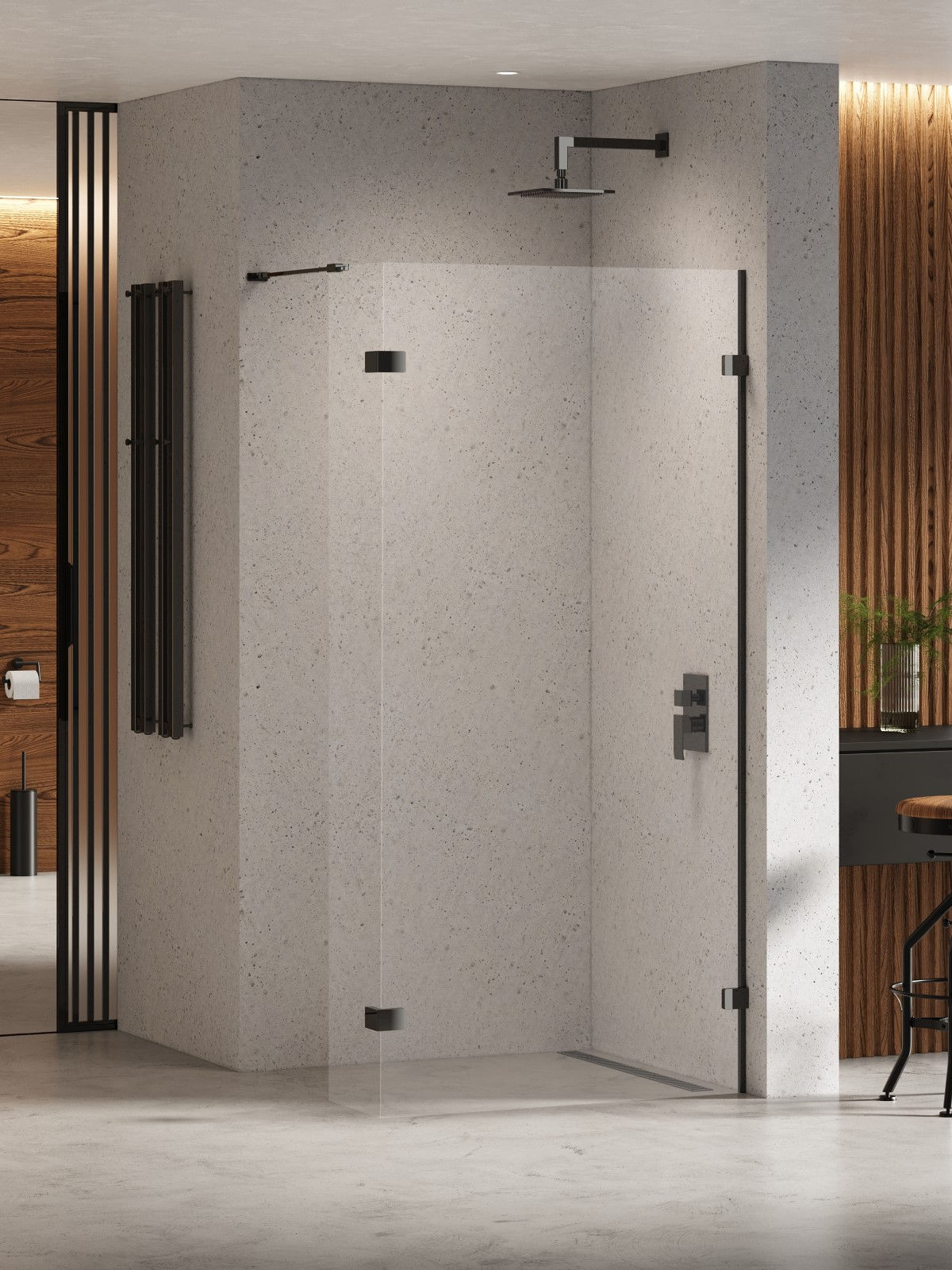 Ścianka kabiny prysznicowej New Trendy Eventa 160x200 walk-in uniwersalna czarny/chrom EXK-6316