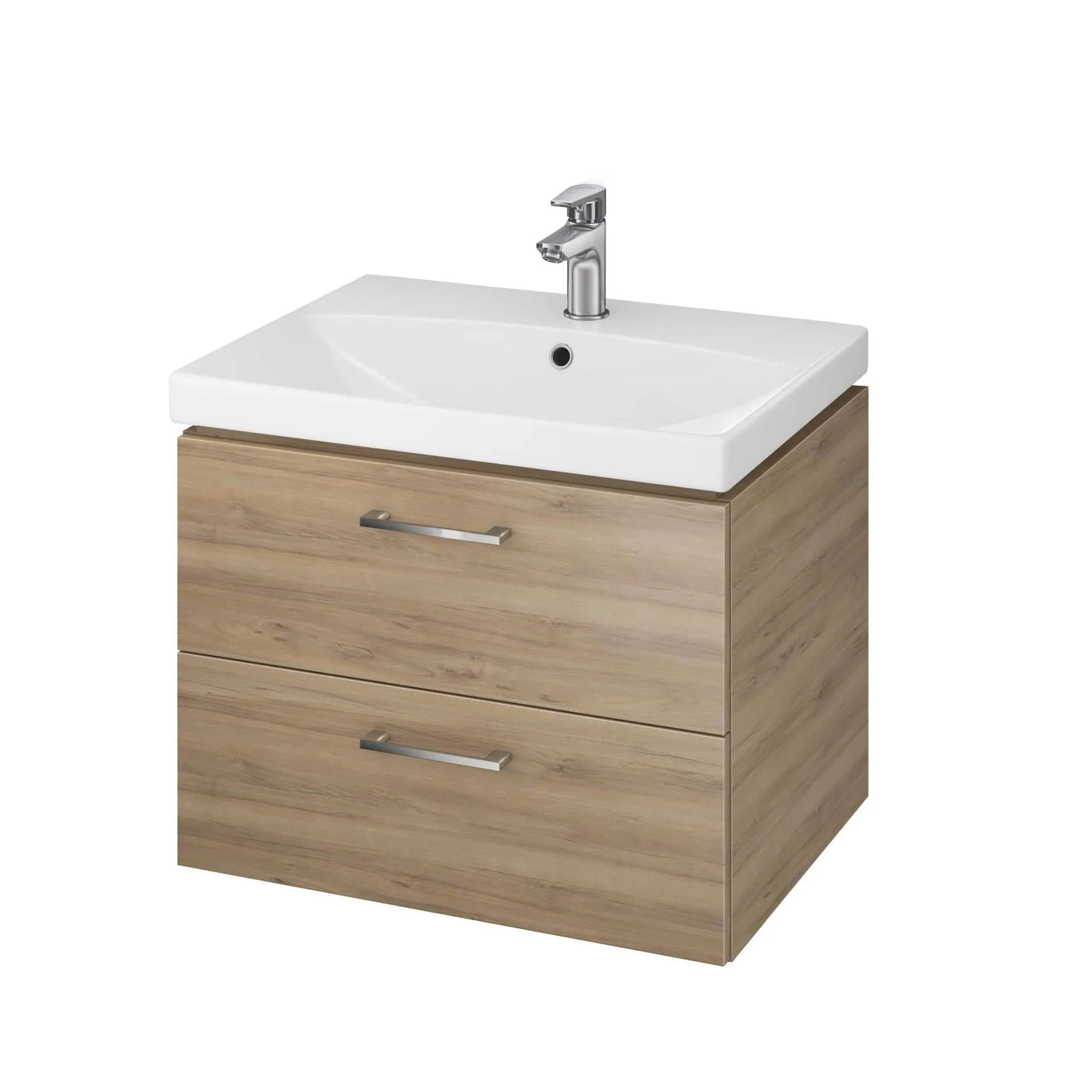 Szafka łazienkowa z umywalką Cersanit Lara 60 cm jasne drewno/biały połysk S801-143-DSM