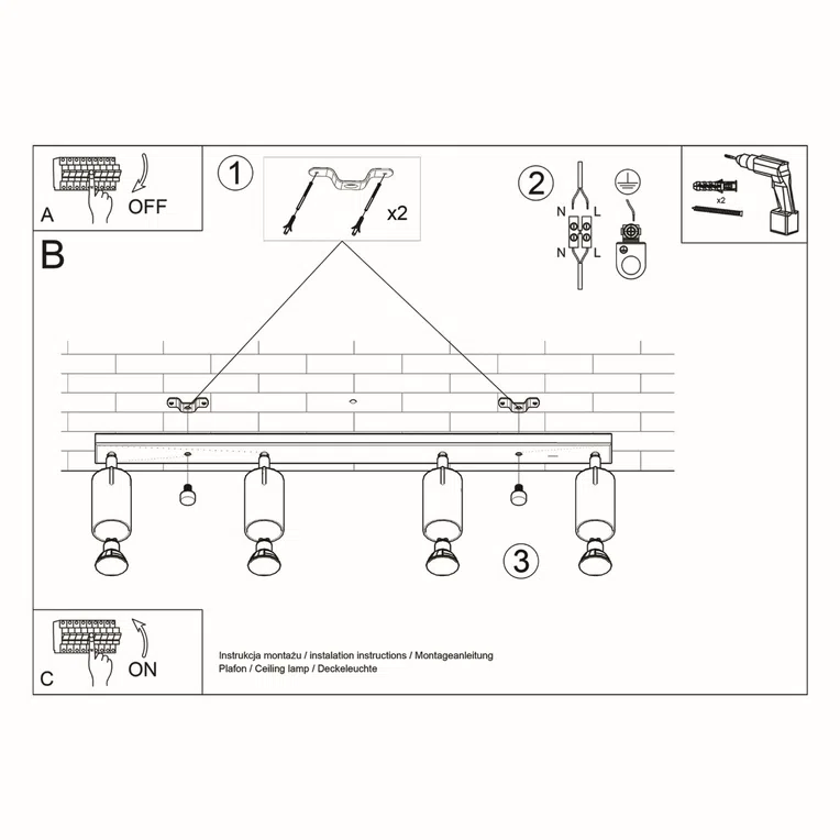 PLAFON RING 4L 4XGU10 CZARNY