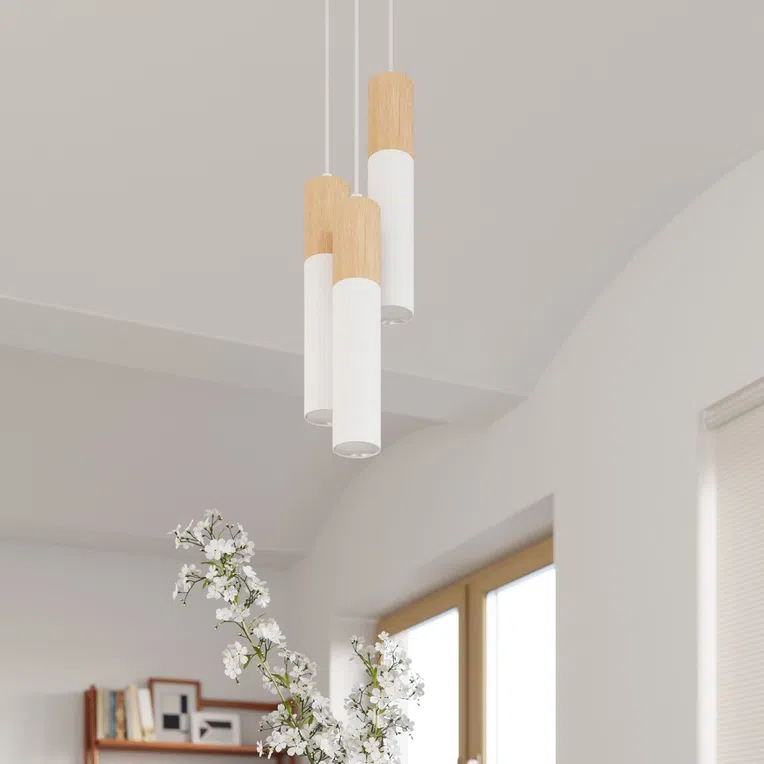 LAMPA WISZĄCA PABLO 2 2XGU10 NATURALNE DREWNO/BIAŁY
