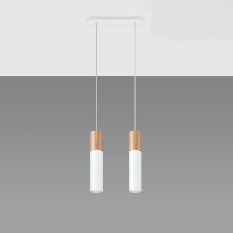 LAMPA WISZĄCA PABLO 2 2XGU10 NATURALNE DREWNO/BIAŁY