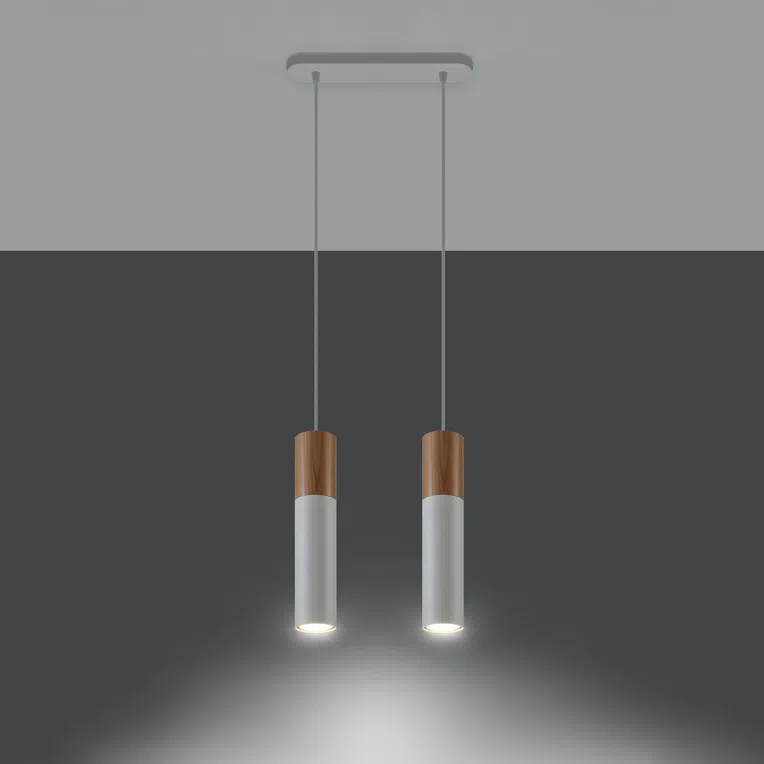 LAMPA WISZĄCA PABLO 2 2XGU10 NATURALNE DREWNO/BIAŁY