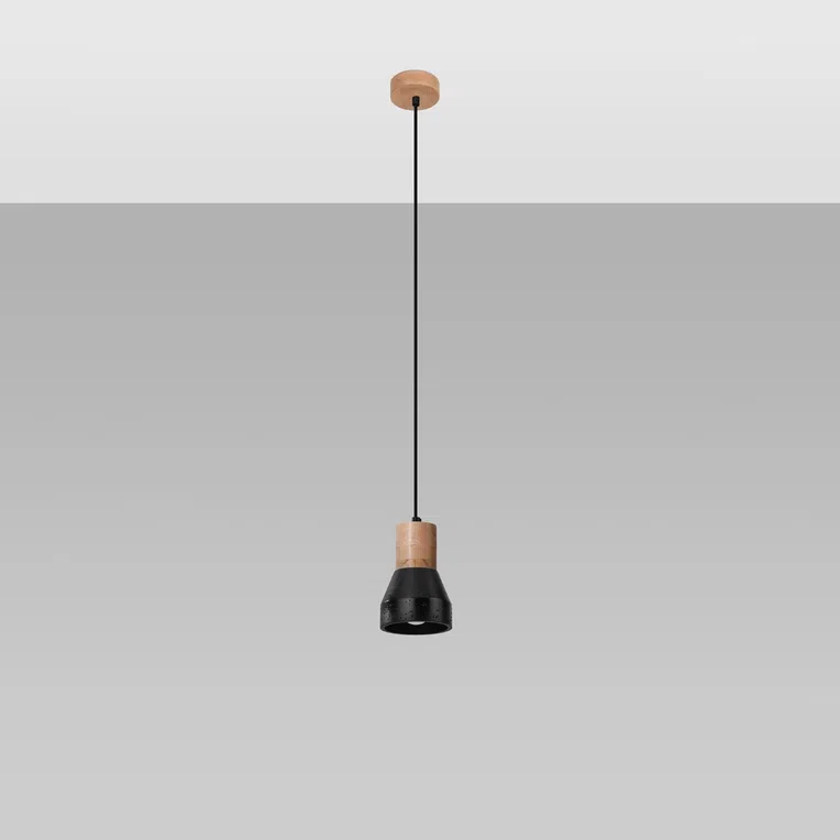 LAMPA WISZĄCA QUBIC 1XE27 CZARNY/NATURALNE DREWNO