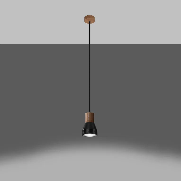 LAMPA WISZĄCA QUBIC 1XE27 CZARNY/NATURALNE DREWNO