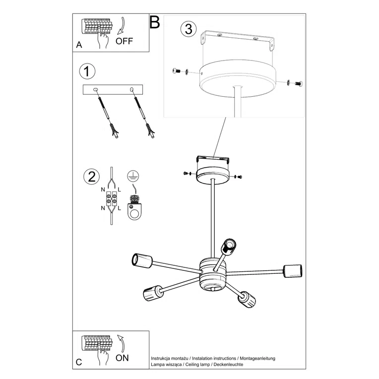 ŻYRANDOL LANGO 5 5XE27 CZARNY