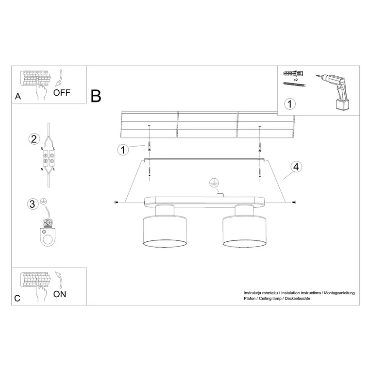 PLAFON SAVAR 2 2XE27 CZARNY