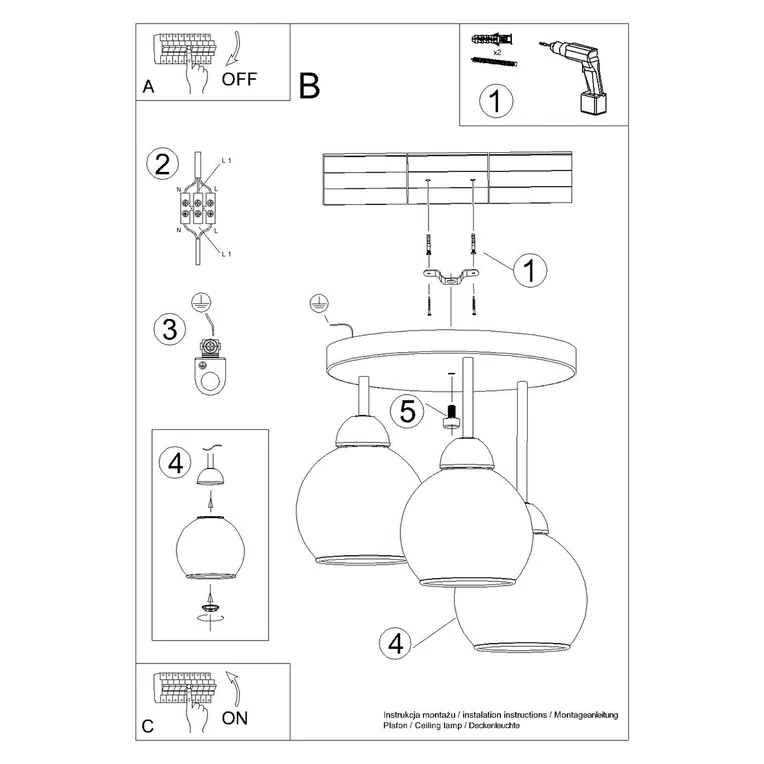 Lampa Sufitowa Alino 3 3Xe27 Czarna