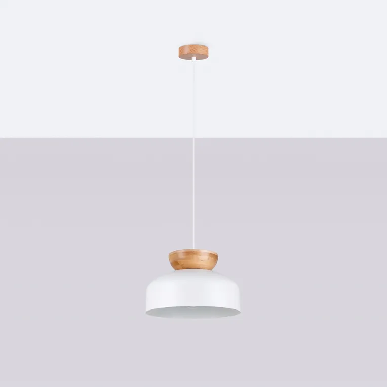 LAMPA WISZĄCA MARION 1XE27 BIAŁY/NATURALNE DREWNO