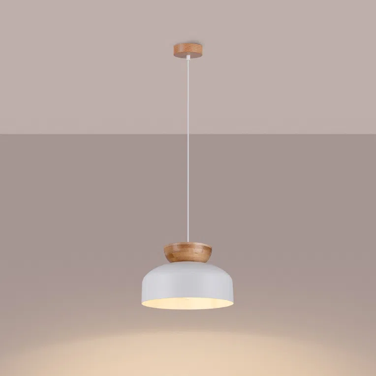 LAMPA WISZĄCA MARION 1XE27 BIAŁY/NATURALNE DREWNO