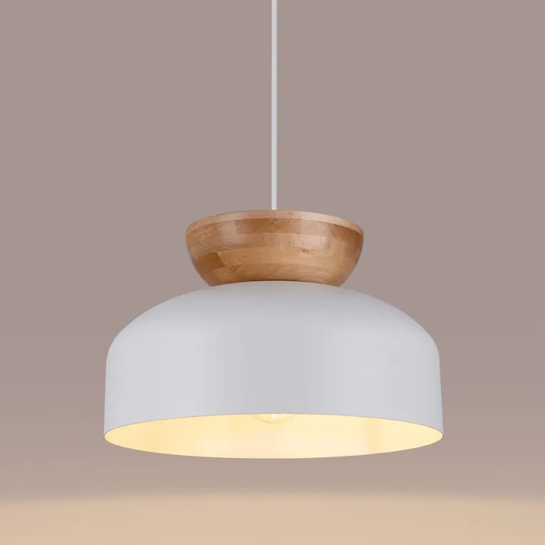 LAMPA WISZĄCA MARION 1XE27 BIAŁY/NATURALNE DREWNO
